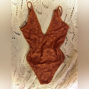 Aerie Brown One Piece Swim Cheeky Deep V-Neck Women’s XL